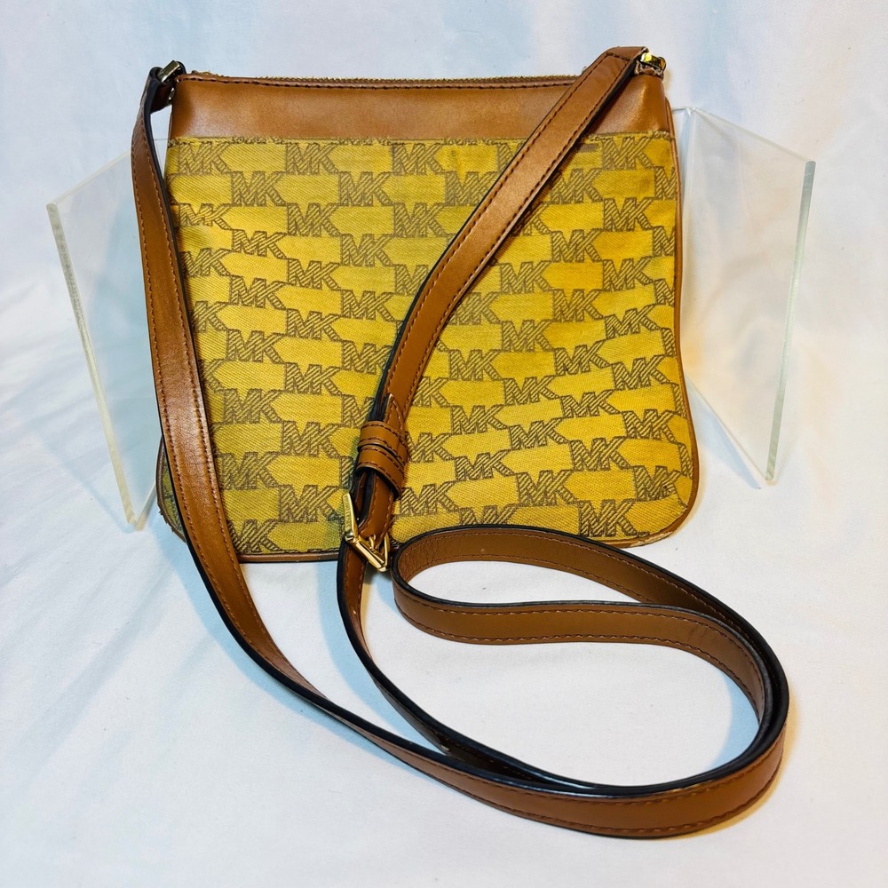 Michael Kors Crossbody Bag Yellow Monogram MK Logo Messenger Purse - Picture 3 of 12